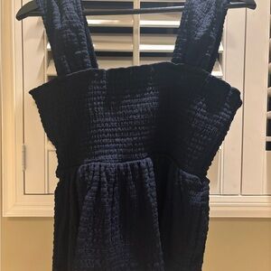 Smocked Sleeveless Textured Navy Top